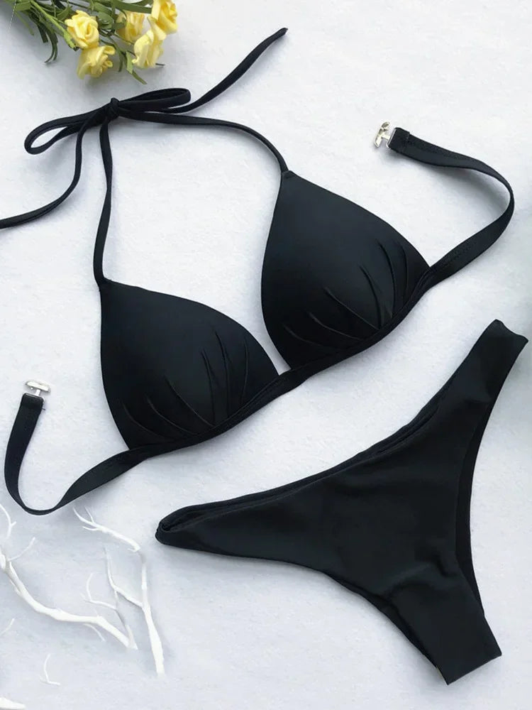 Women's Push-Up Halter Bra Cup Bikini Set