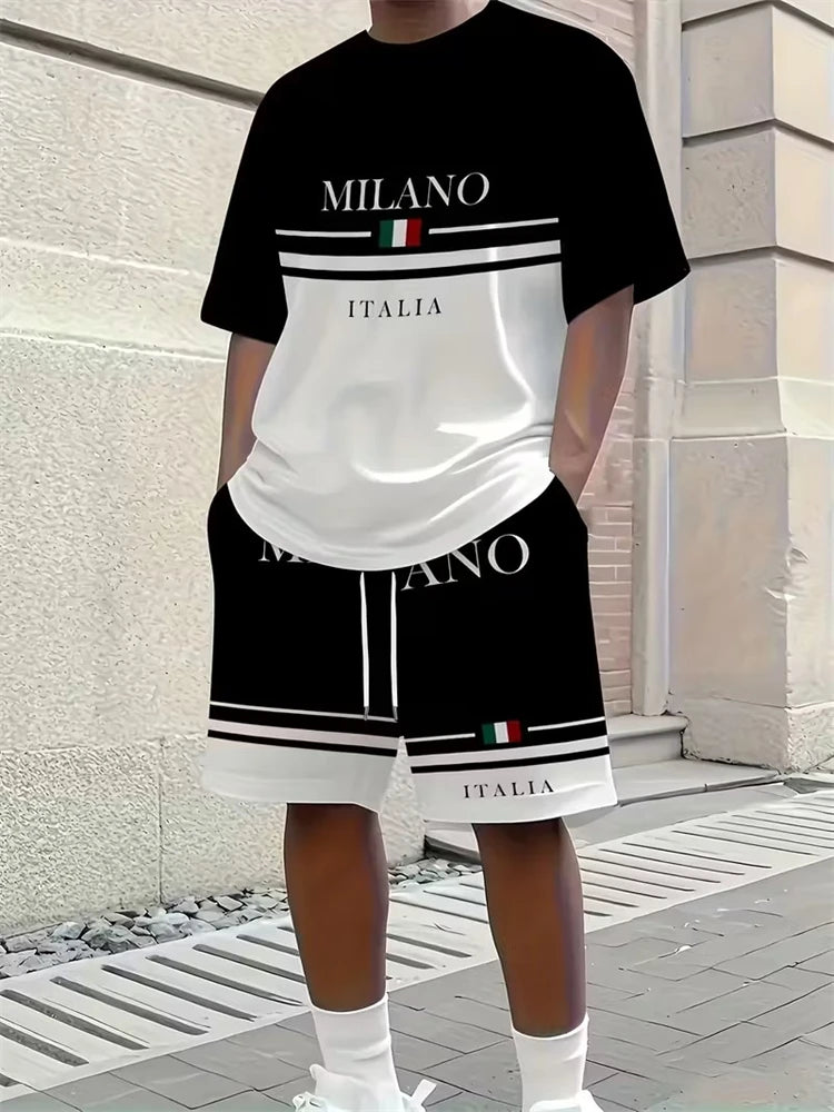 Men's 3D Riding Print T-Shirt & Shorts Set