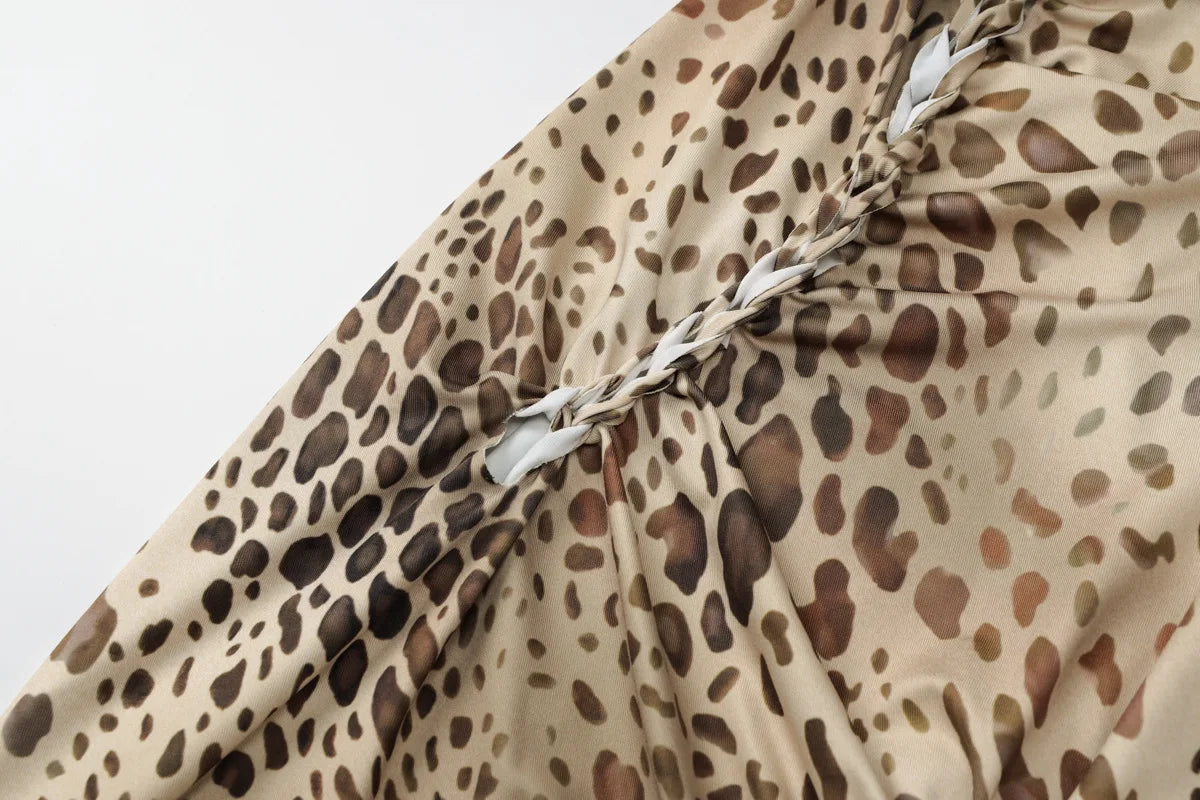 Women's Halter Leopard Bandage Maxi Dress
