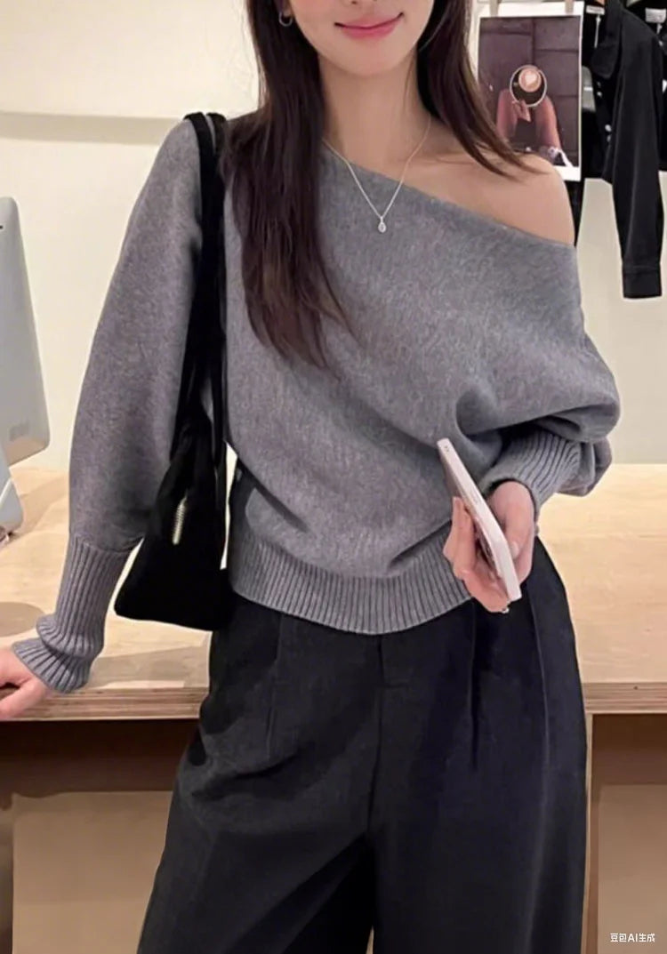 Women's Off-Shoulder Batwing Knit Sweater