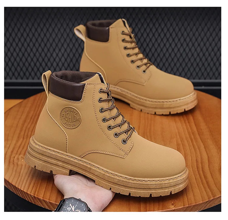 Men's High-Top Motorcycle Lace-Up Boots