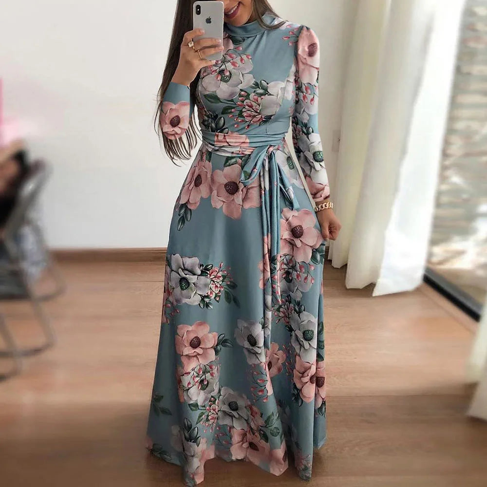 Women's Boho Floral A-Line Swing Maxi Dress