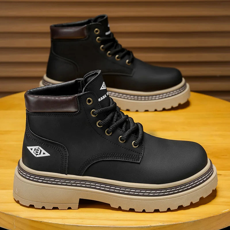 Men's British Workwear Leather Mid-Calf Boots