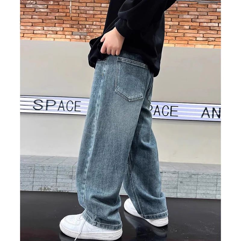 Boys' Wide-Leg Straight Denim Jeans