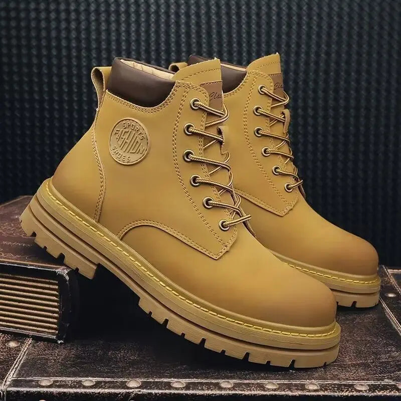 Men's High-Top Motorcycle Lace-Up Boots
