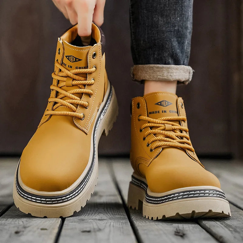 Men's British Workwear Leather Mid-Calf Boots
