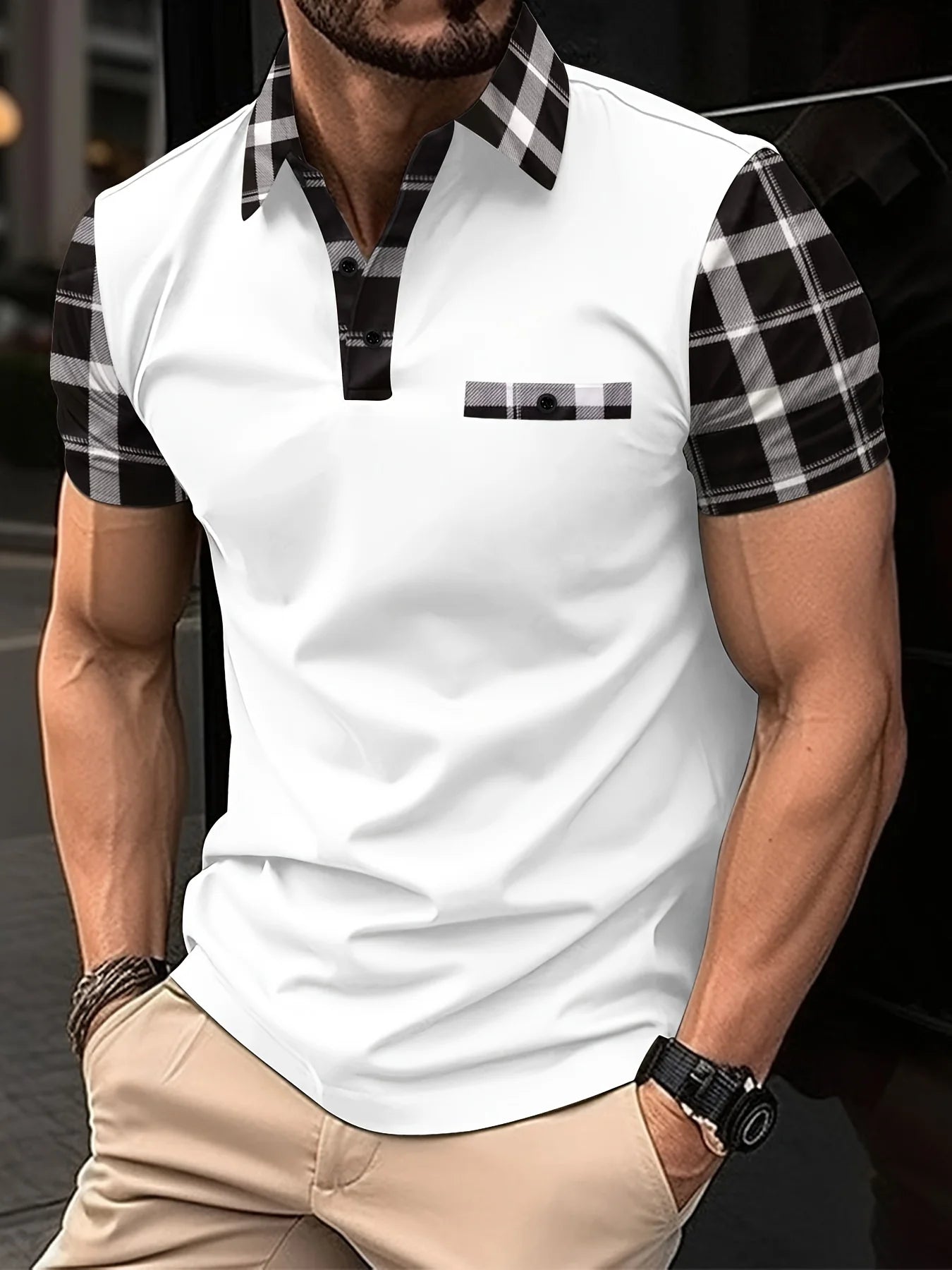 Men's 3D Stripe Print Polo Shirt