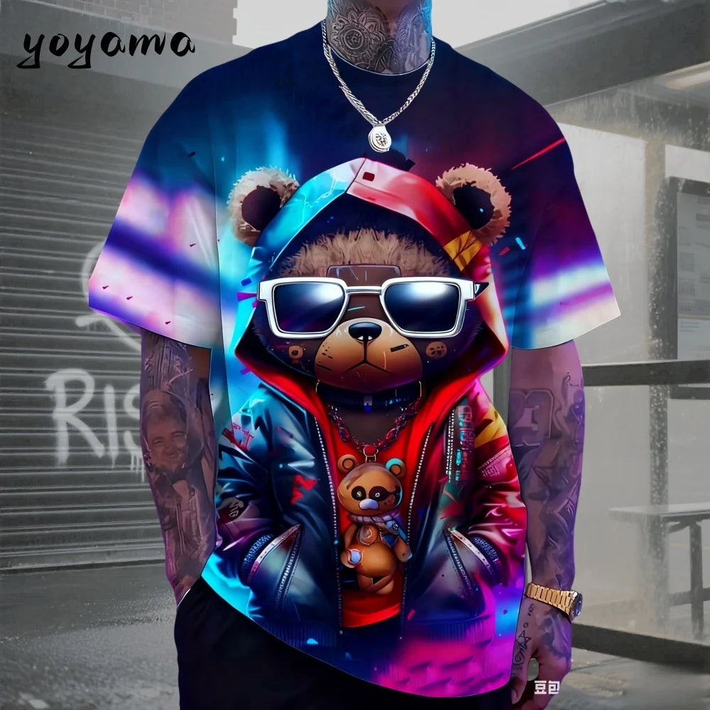 Men's 3D Retro Bear Print Quick-Dry T-Shirt