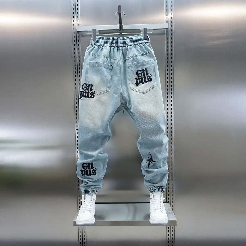 Men's Embroidered Letter Washed Baggy Jeans