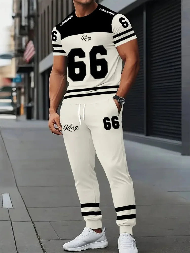 Men's 3D Letter Print Long-Sleeve & Pants Set