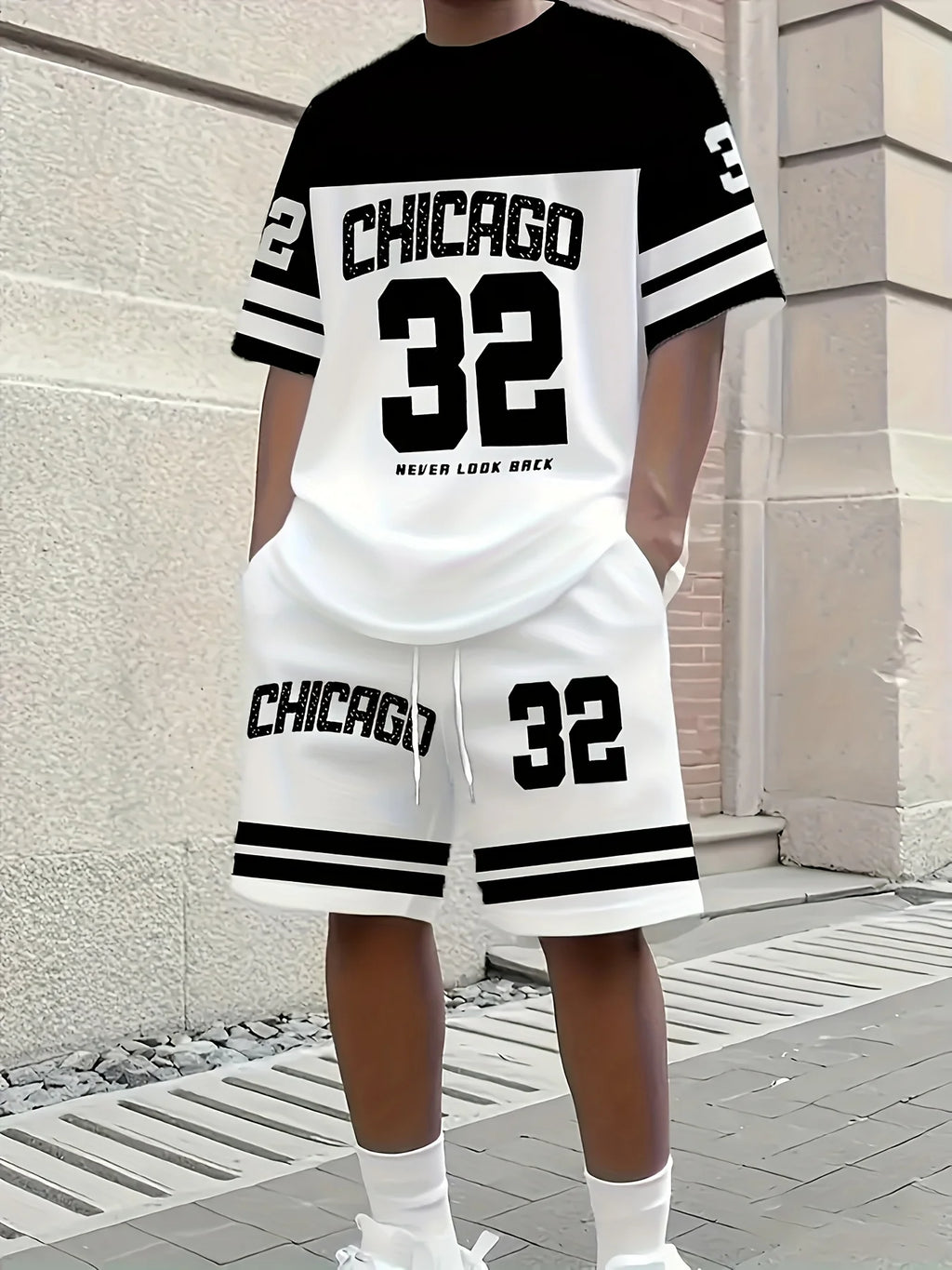 Men's Chicago Print T-Shirt & Shorts Set