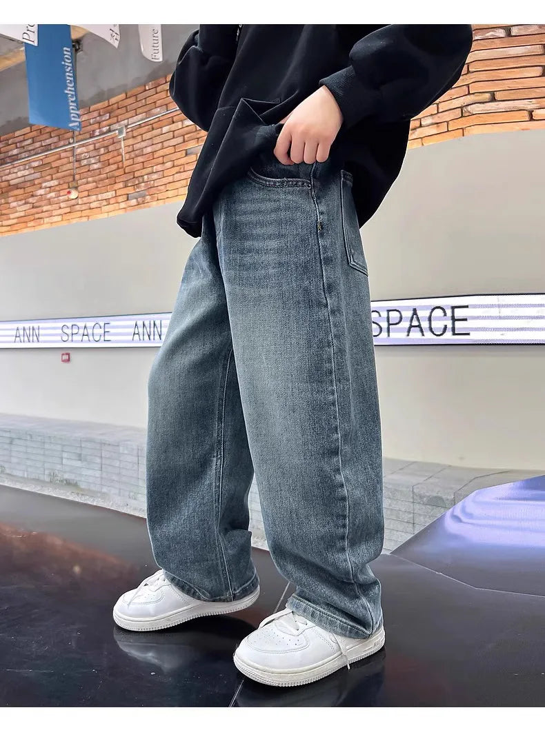 Boys' Wide-Leg Straight Denim Jeans
