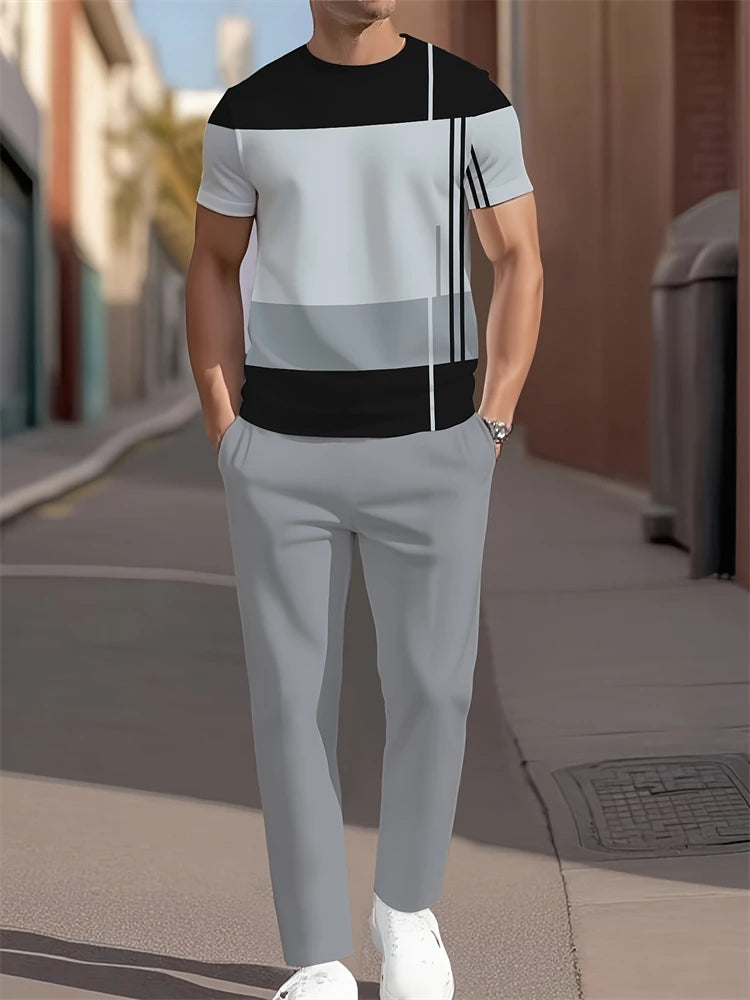 Men's 3D Navy Anchor Print Shirt & Pants Set
