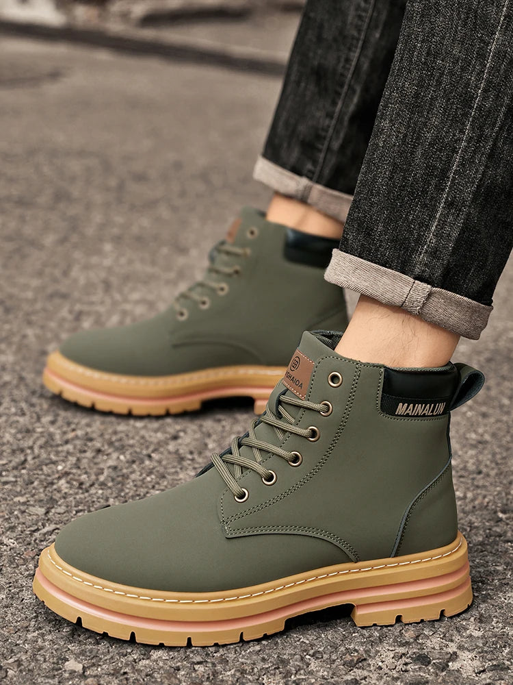 Mid-Calf Heavy-Duty Lace-Up Ankle Boots