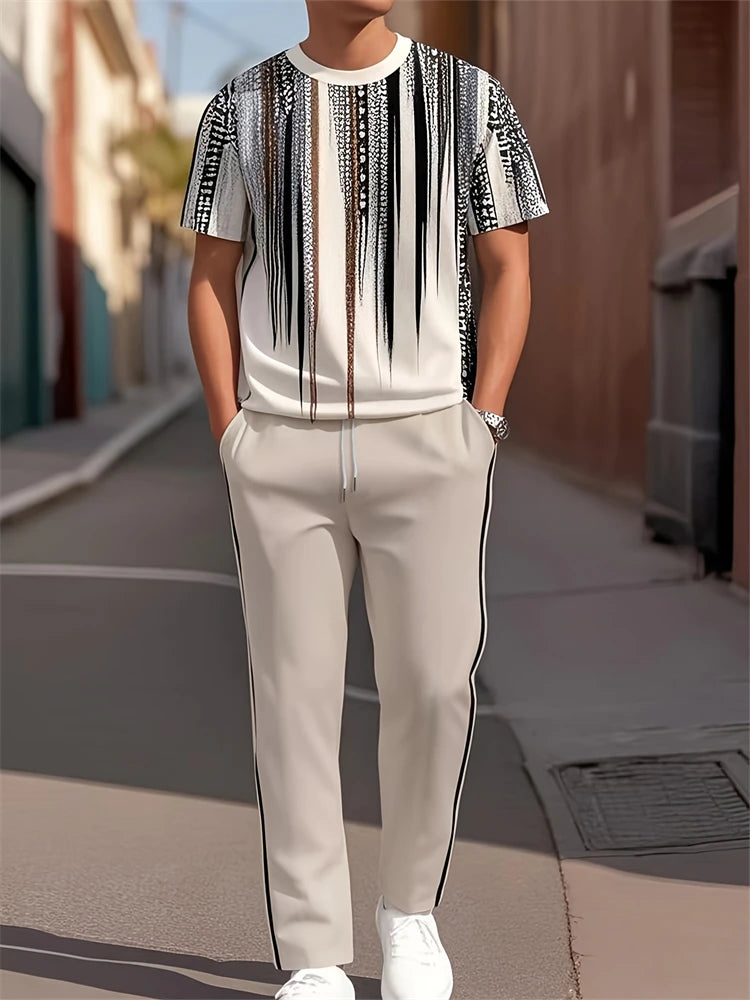 Men's 3D Navy Anchor Print Shirt & Pants Set