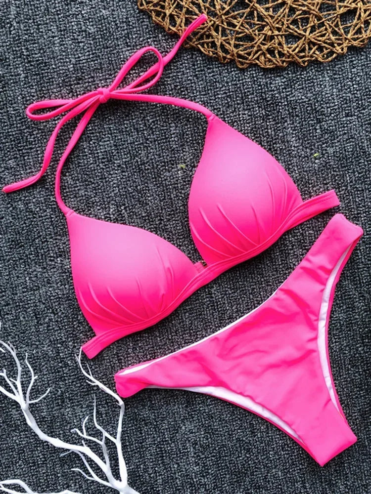 Women's Push-Up Halter Bra Cup Bikini Set