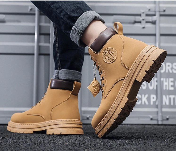 Men's High-Top Motorcycle Lace-Up Boots