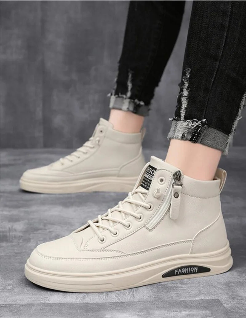 Men's Zip-Up High-Top Leather Ankle Boots