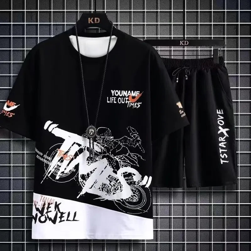 Men's Gradient Polyester T-Shirt & Shorts Set