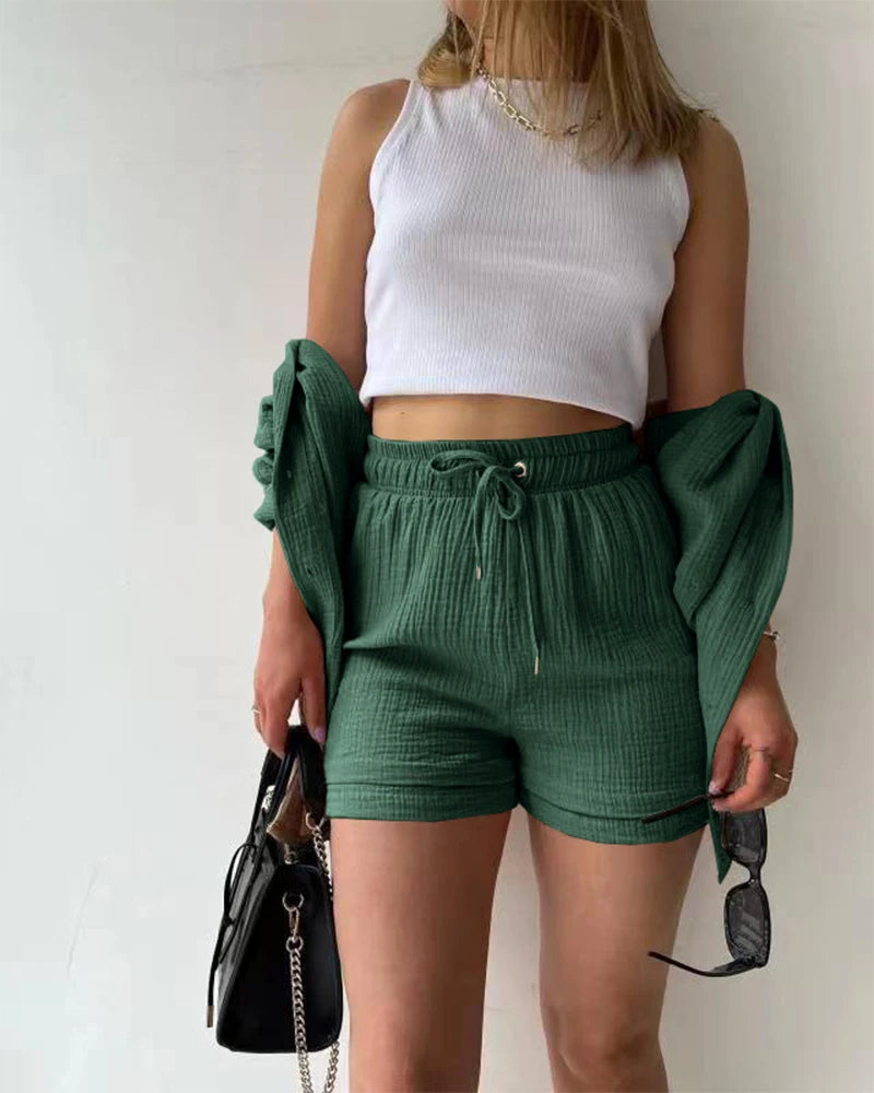Women's Muslin Button Short Suit Set