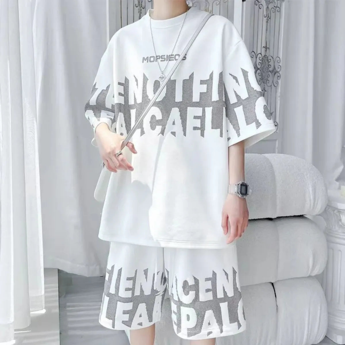 Men's Letter Print T-Shirt & Shorts Sports Set