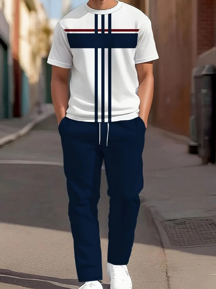 Men's 3D Navy Anchor Print Shirt & Pants Set