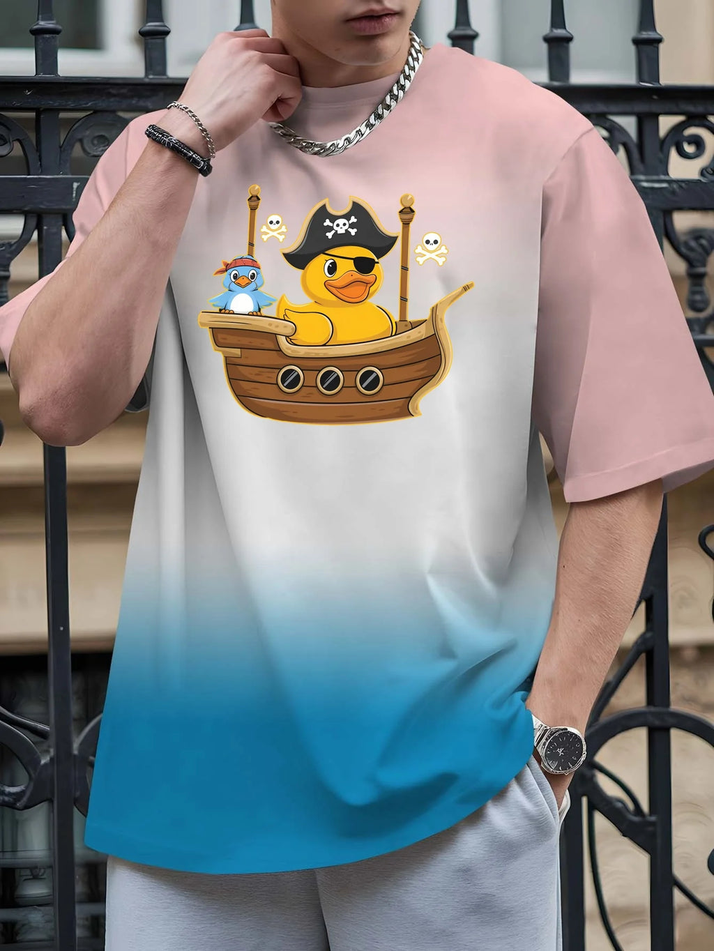 Unisex Cartoon Duck Hip-Hop Print T-Shirt