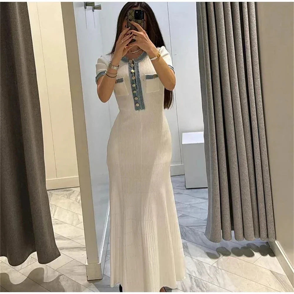 Women's Contrast Knit Bodycon Maxi Dress