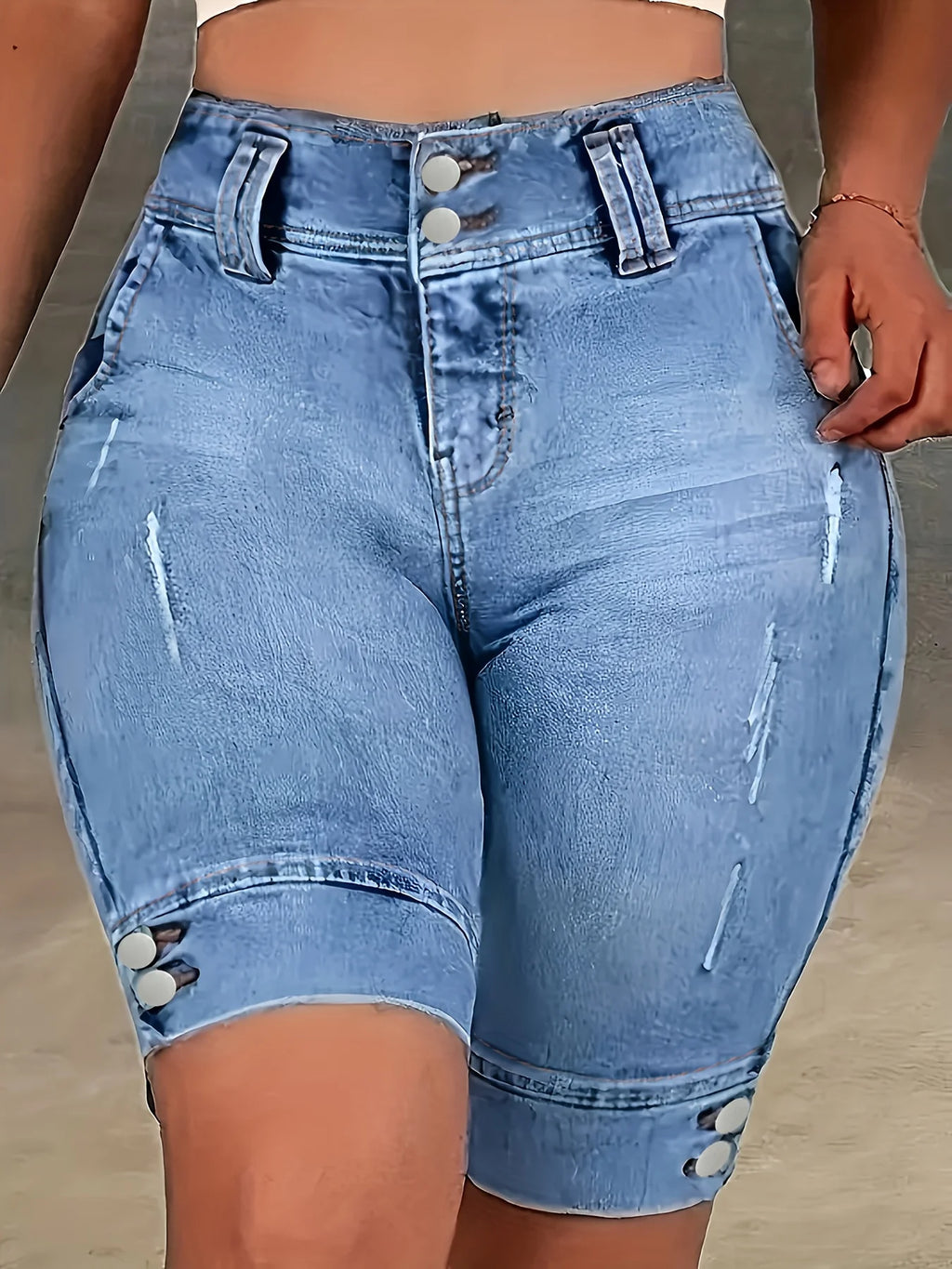 Women's Double-Buckle Slim Fit Denim Jeans