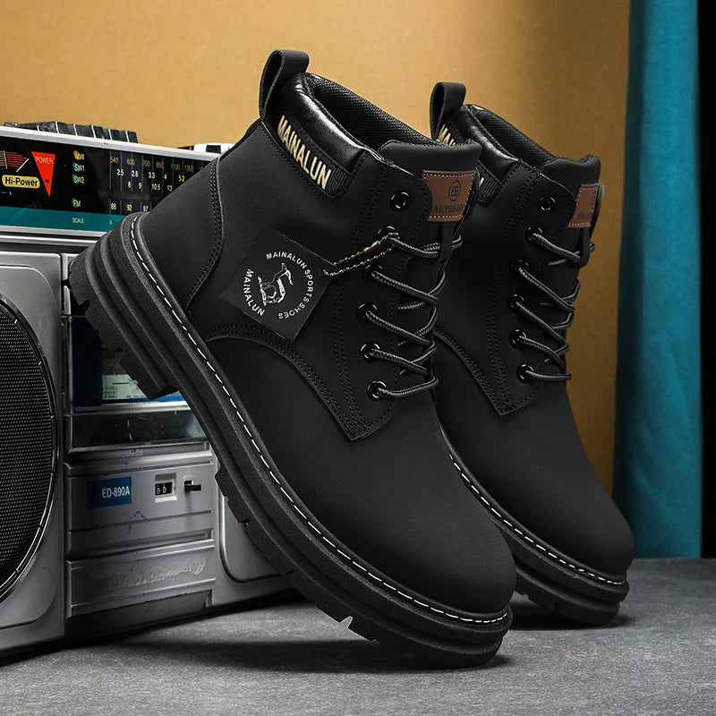 Mid-Calf Heavy-Duty Lace-Up Ankle Boots