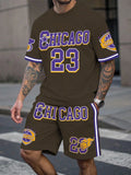 Men's Plus Size Letter Print Sports Set