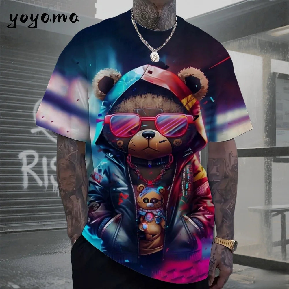 Men's 3D Retro Bear Print Quick-Dry T-Shirt