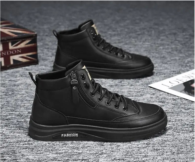 Men's Zip-Up High-Top Leather Ankle Boots
