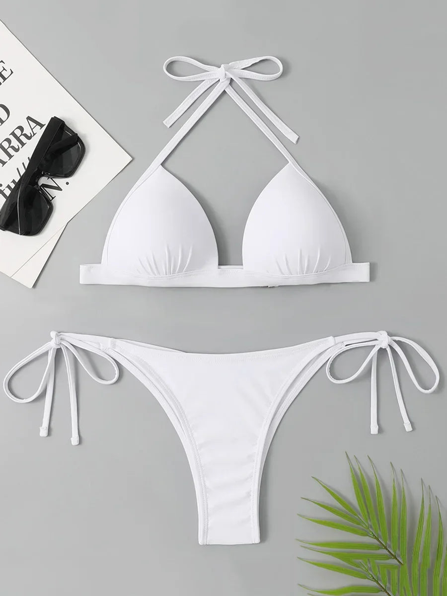 Women's Push-Up Halter Bra Cup Bikini Set