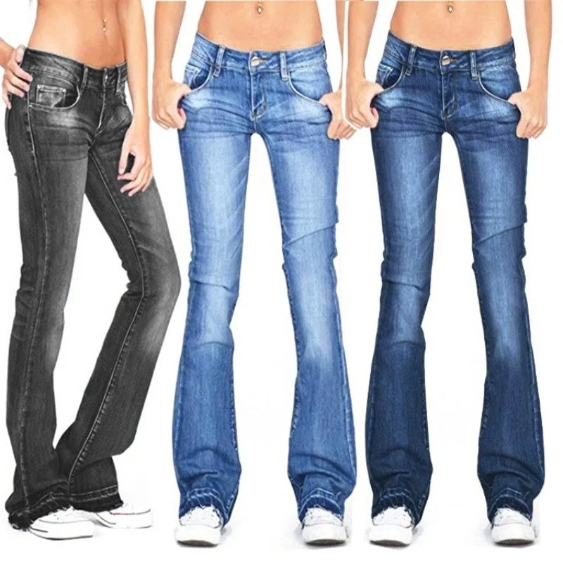 Women's Low-Rise Bell Bottom Flare Jeans