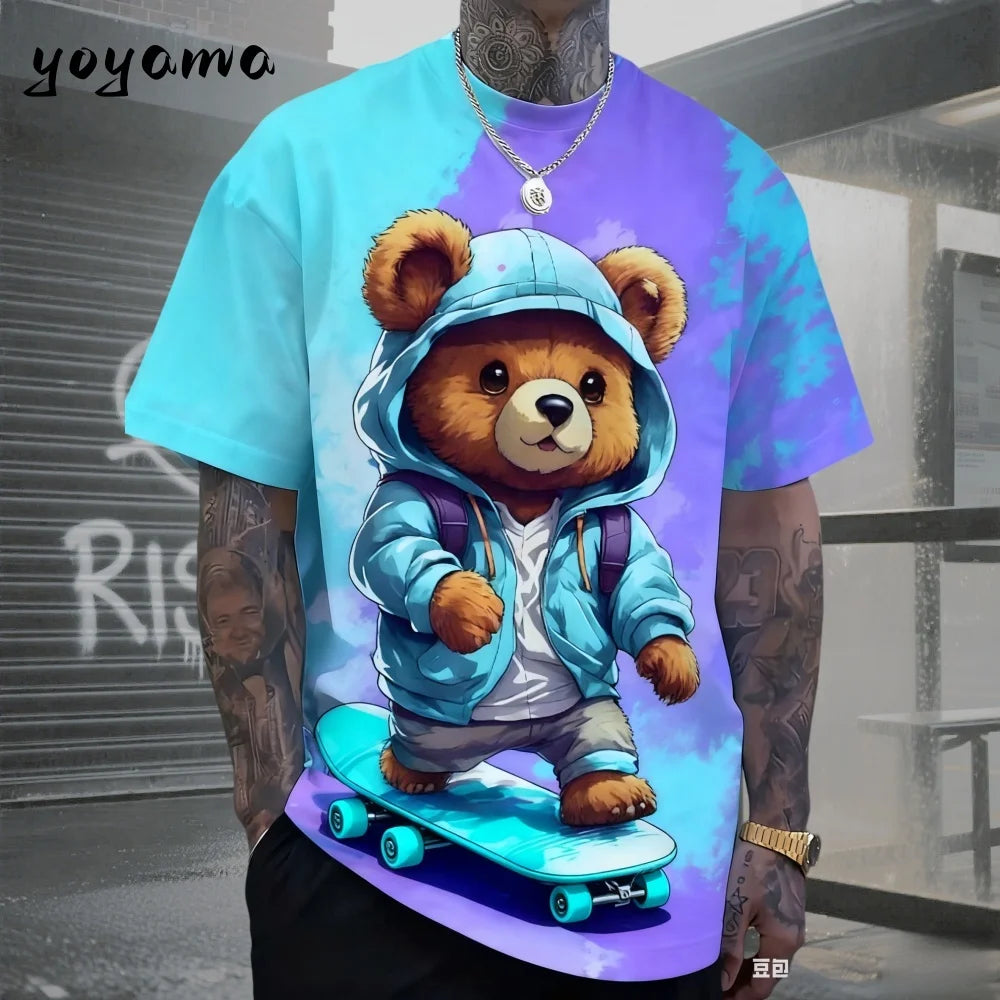 Men's 3D Retro Bear Print Quick-Dry T-Shirt