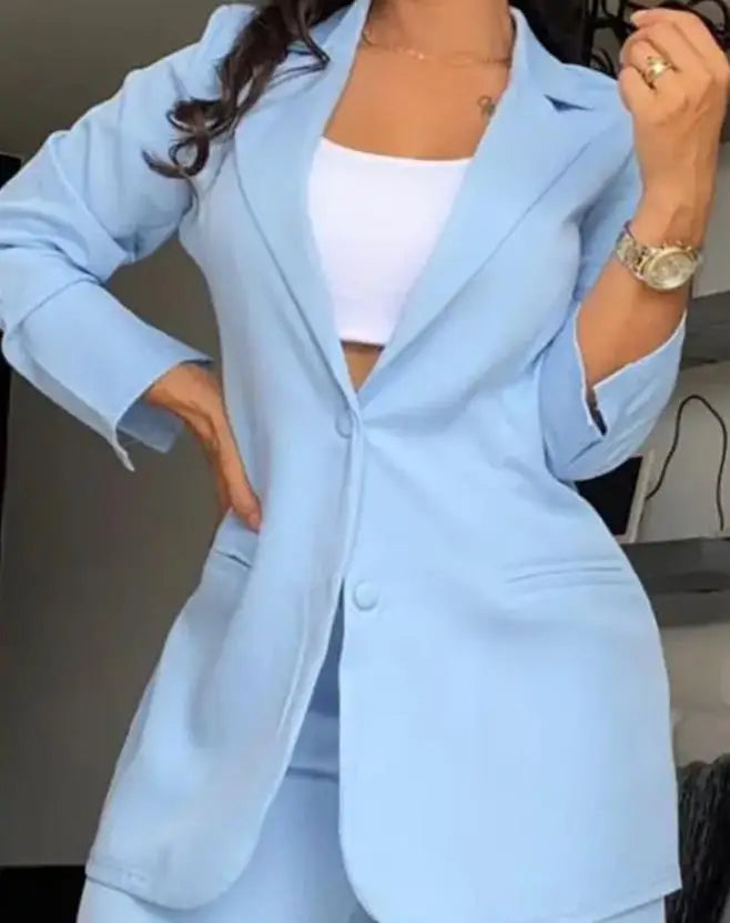Women's Blazer & Wide-Leg Pants Two-Piece Set