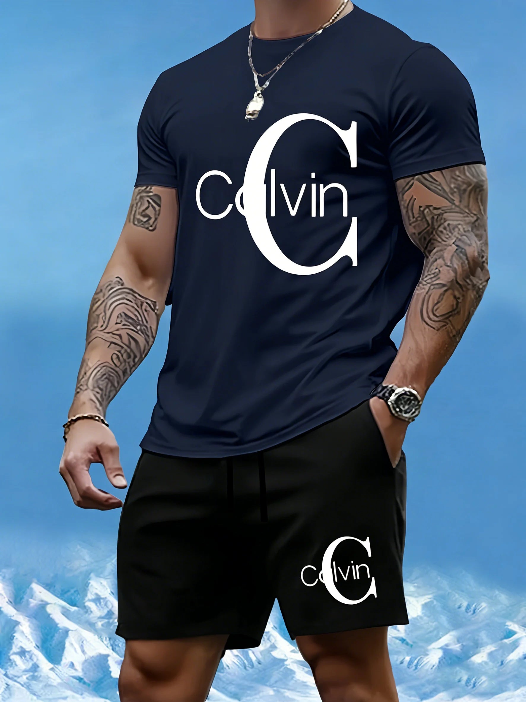 Men's Quick-Dry Printed T-Shirt & Shorts Set