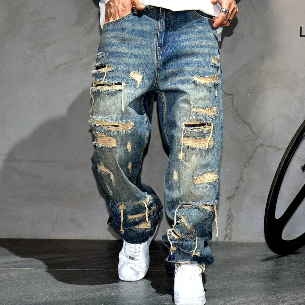 Men's Ripped Distressed Baggy Straight Jeans