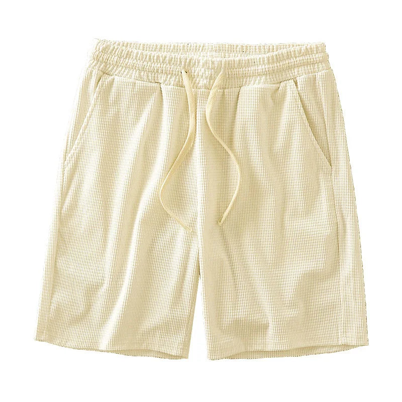 Men's Solid Waffle Drawstring Casual Shorts
