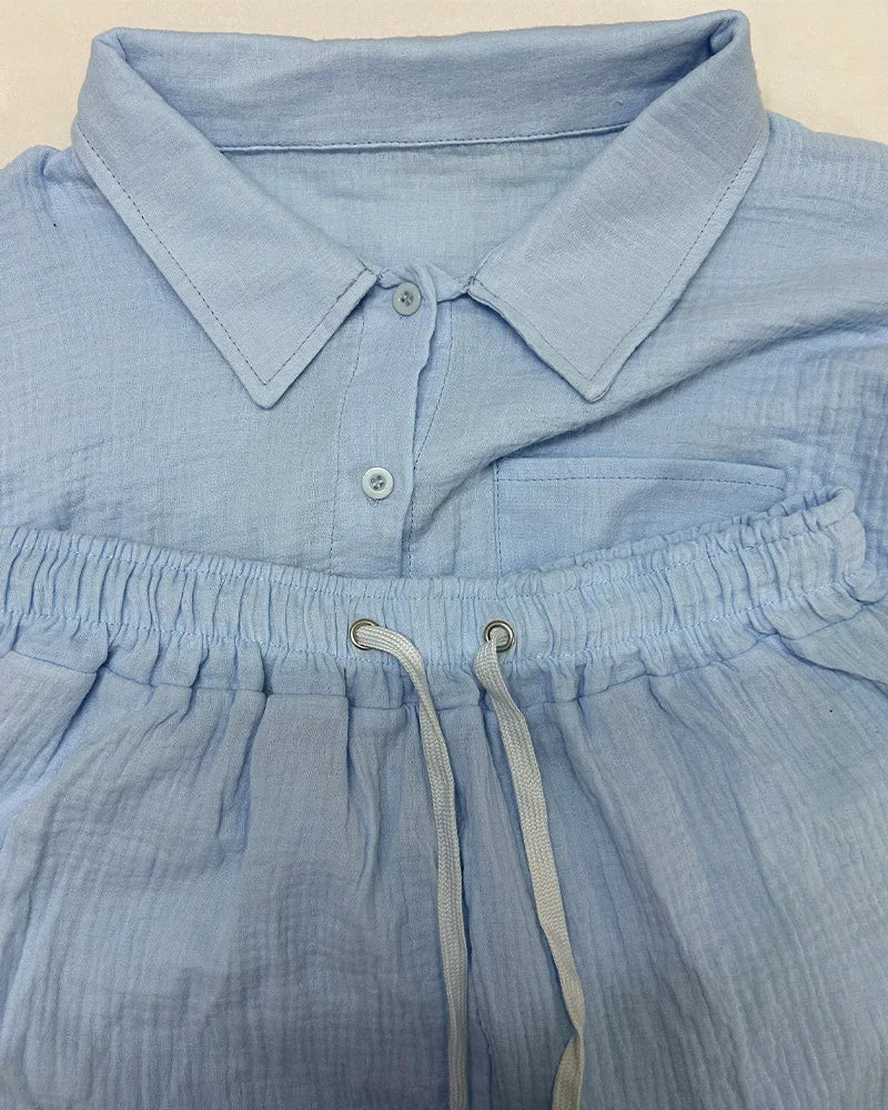 Women's Muslin Button Short Suit Set