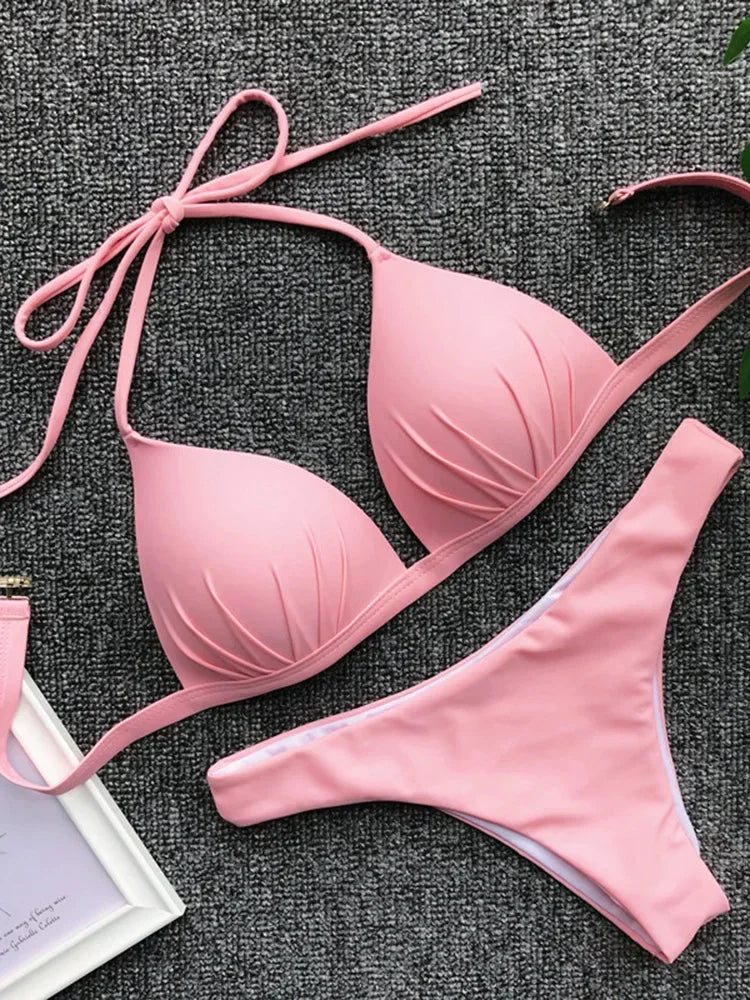 Women's Push-Up Halter Bra Cup Bikini Set