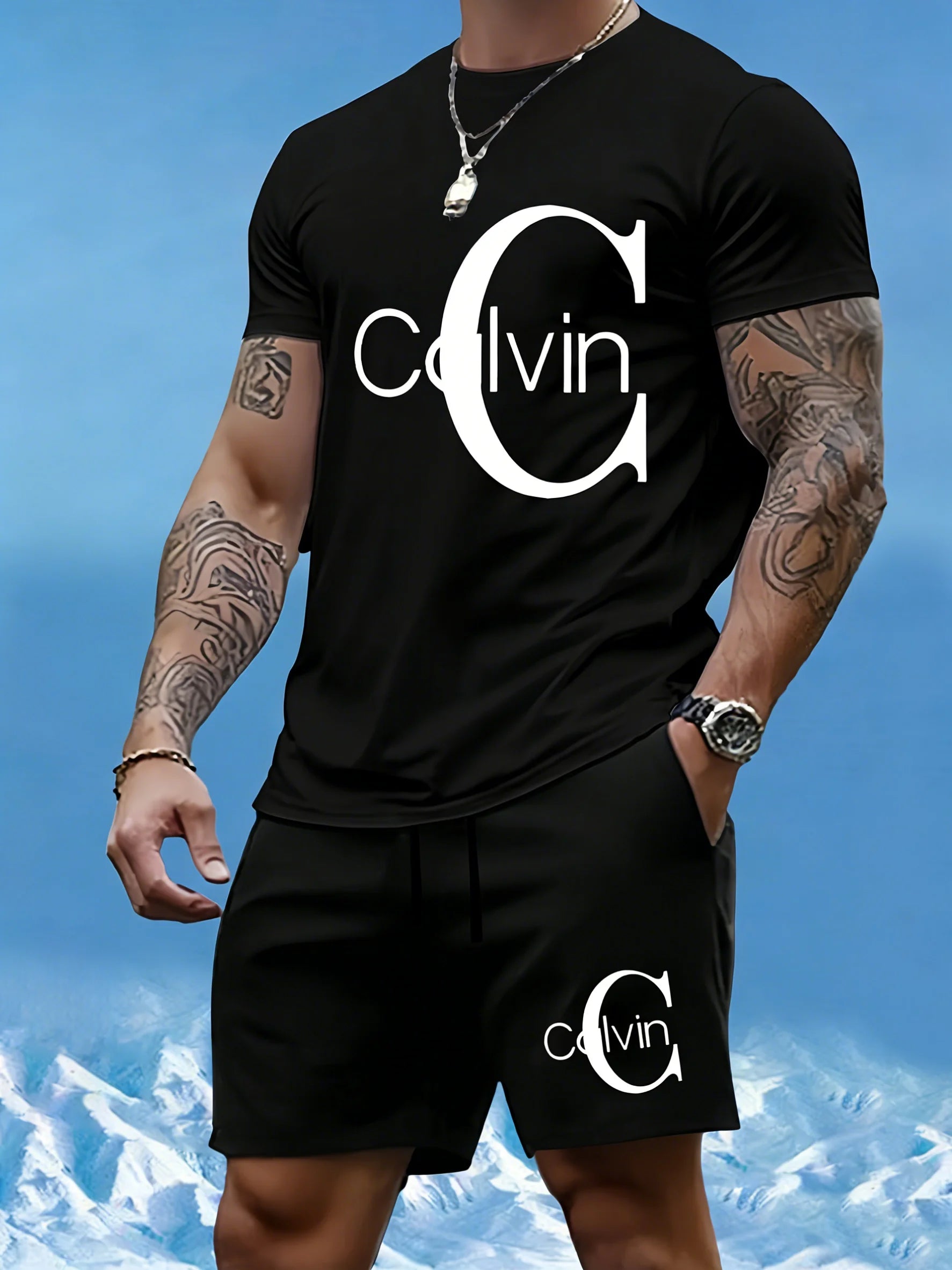 Men's Quick-Dry Printed T-Shirt & Shorts Set