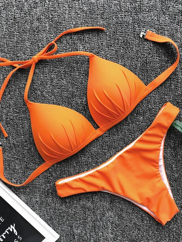 Women's Push-Up Halter Bra Cup Bikini Set