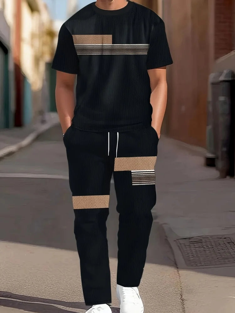 Men's 3D Navy Anchor Print Shirt & Pants Set