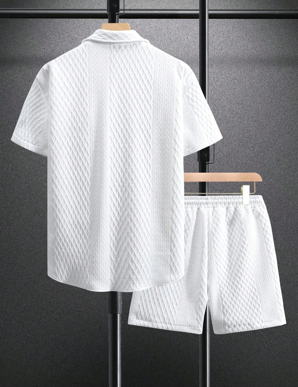 Men's Jacquard Lapel Shirt & Shorts Set