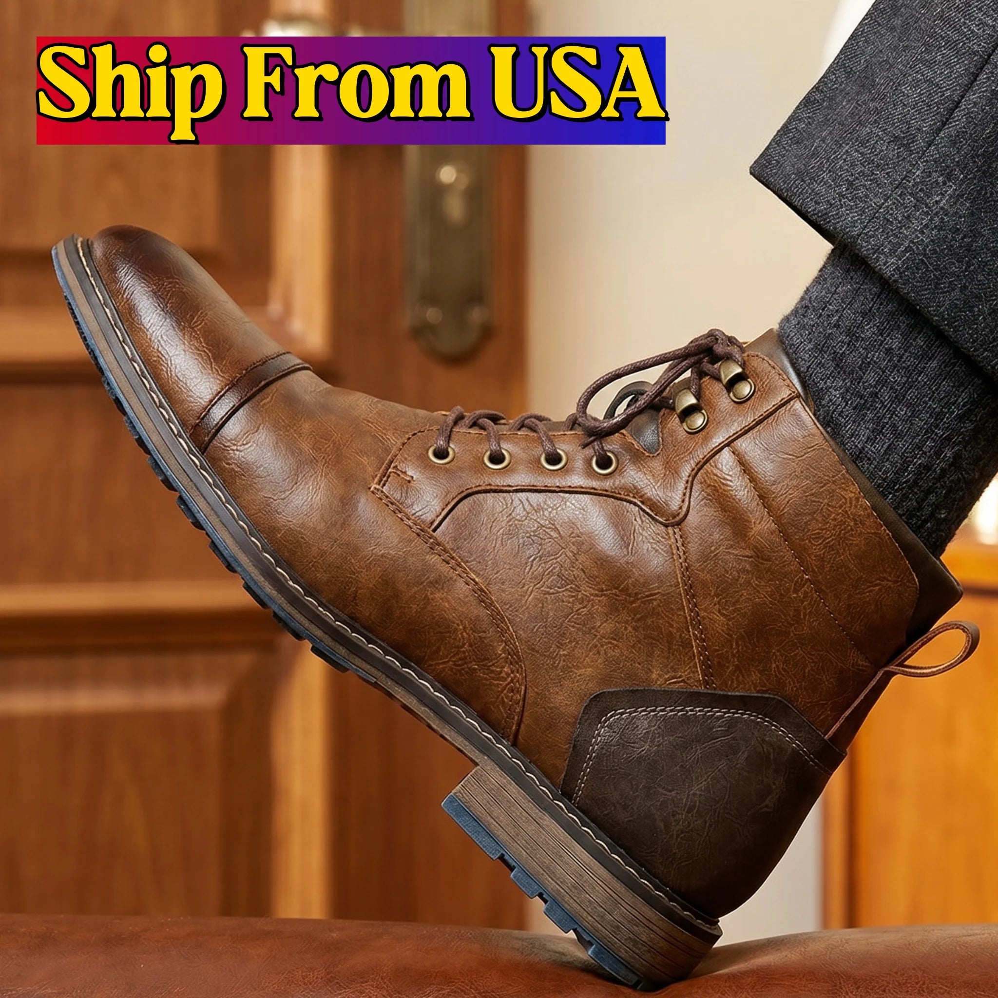 Men's Retro Zip Leather Ankle Boots