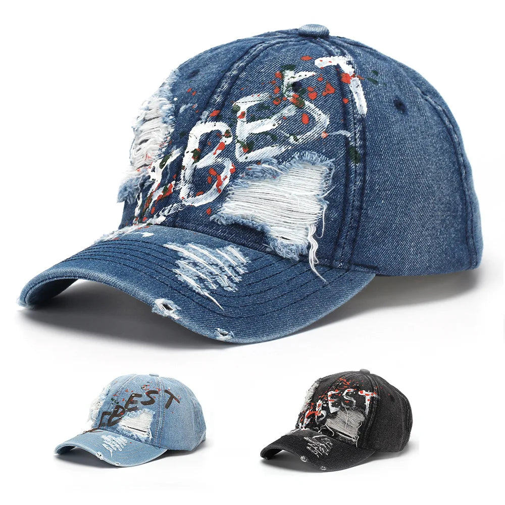 Distressed Letter-Patch Baseball Cap