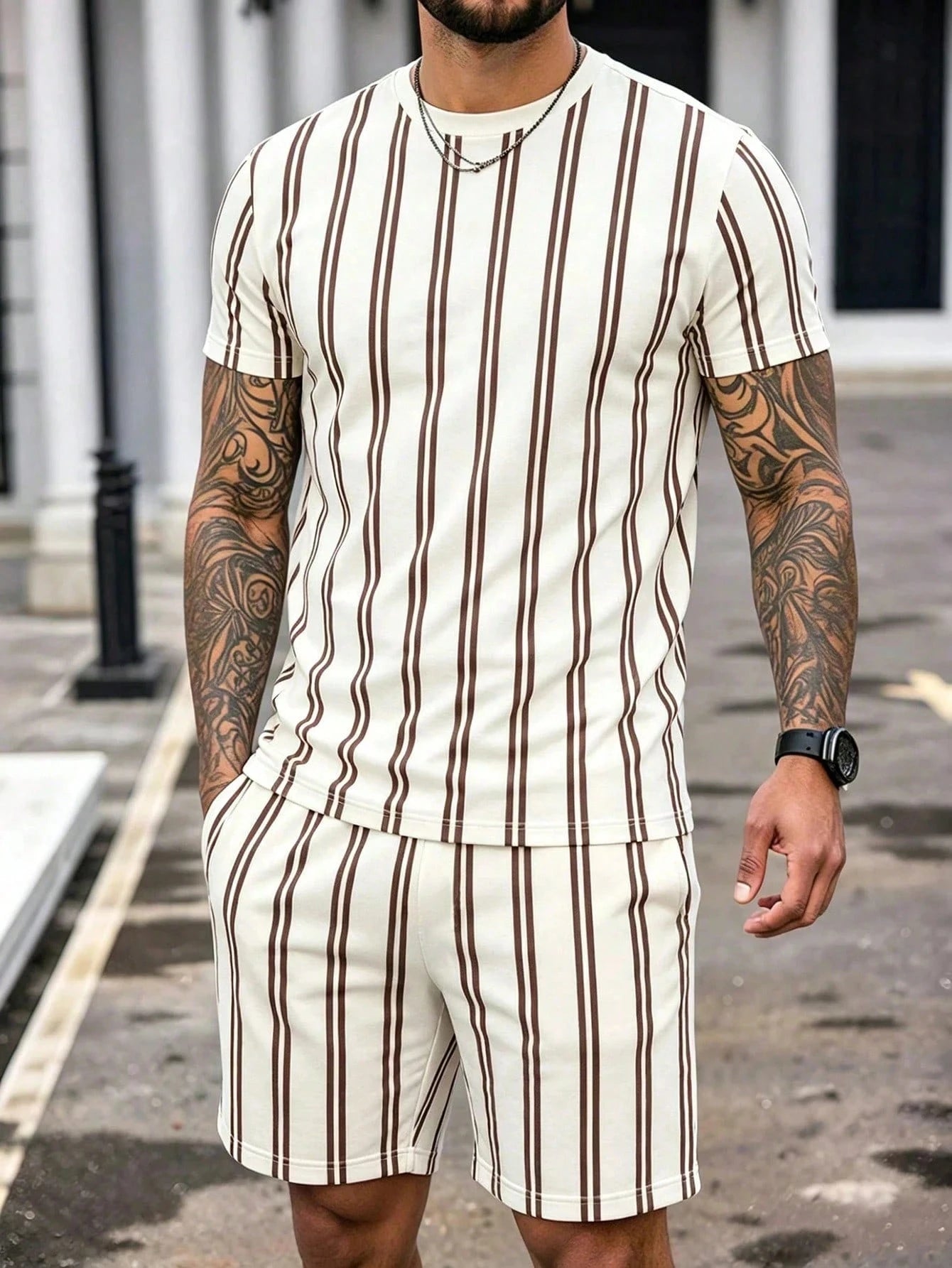 Men's Round-Neck T-Shirt & Athletic Shorts Set
