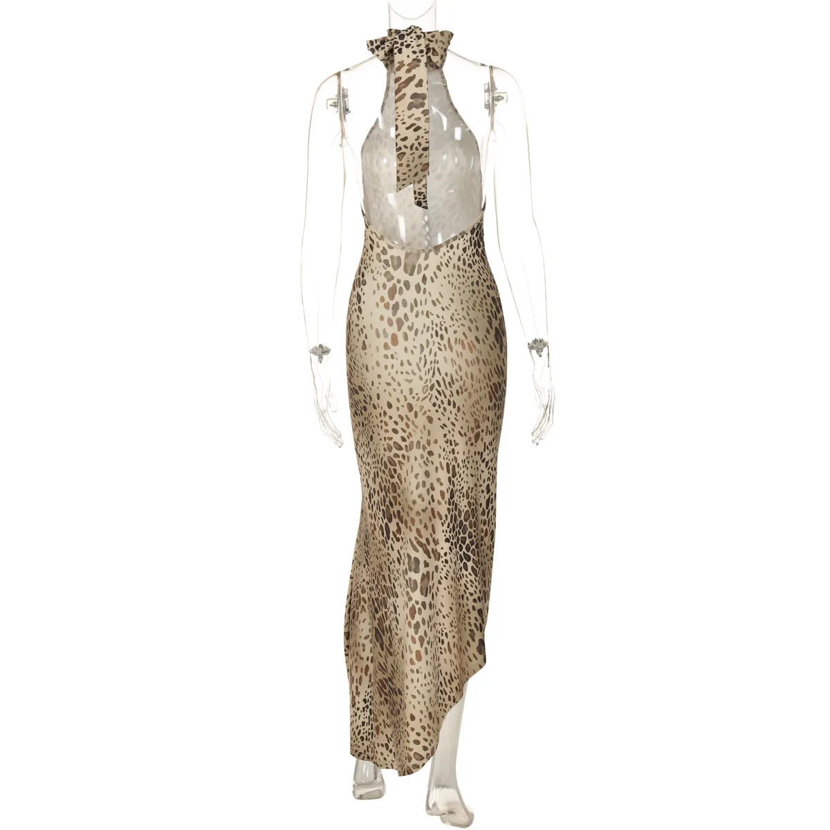 Women's Halter Leopard Bandage Maxi Dress